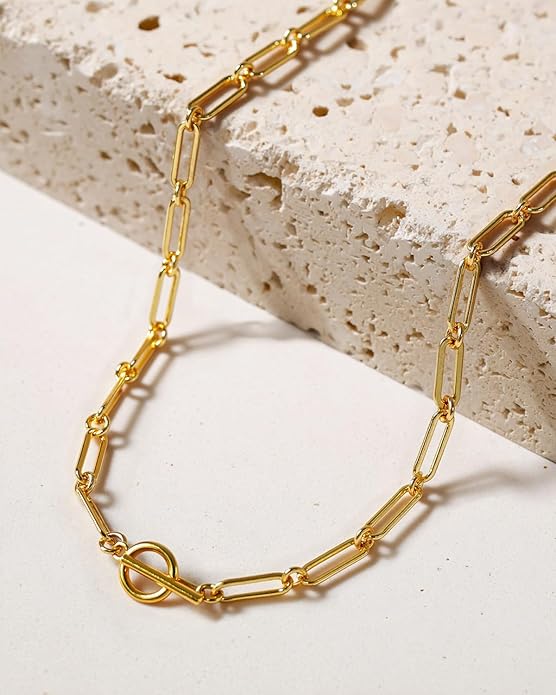Link Gold Chain 14K Gold Plated Trendy Rope Paperclip Thick Chain Necklace Minimalist Layered Gold Chain Choker Necklaces for Women