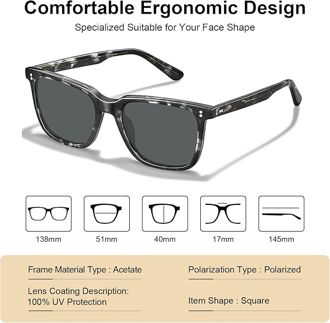 CARFIA Polarized Sunglasses for Women: Acetate, Small/Medium Size, UV400 Anti Glare CA5354