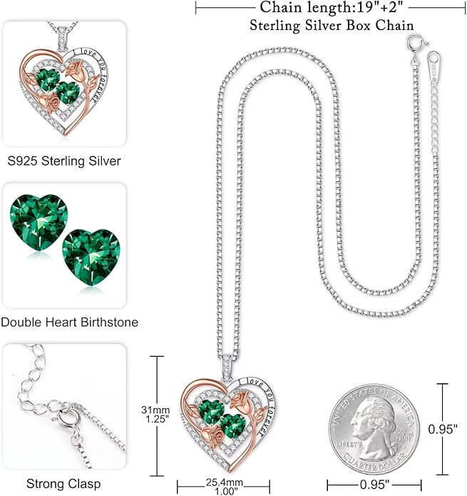 Iefil Mothers Day Gifts for Wife - Sterling Silver Birthstone Necklace Birthday Gifts for Her Wife
