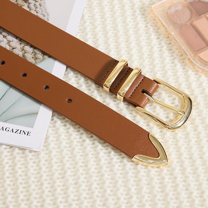 VATAN Women Leather Belt for Jeans Dresses Pants Fashion Ladies Casual Waist Belt with Gold Buckle