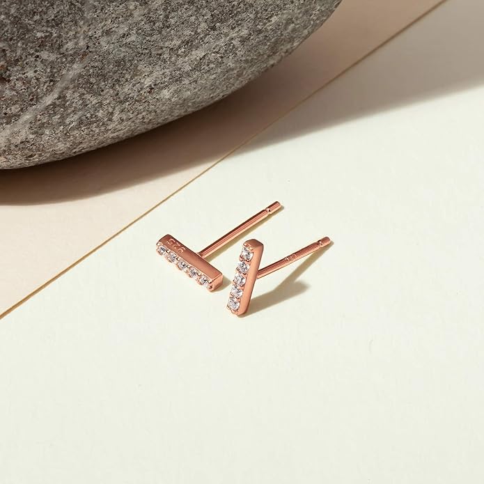 PAVOI 14K Gold Plated 925 Sterling Silver Stud Earrings for Women | Dainty Geometrical Bar Triangle Heart Earrings