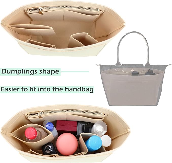 Lckaey Felt Purse Organizer Insert for Longchamp Le Pliage Neo Handbags Insert Organizer 1012BEIGE-M