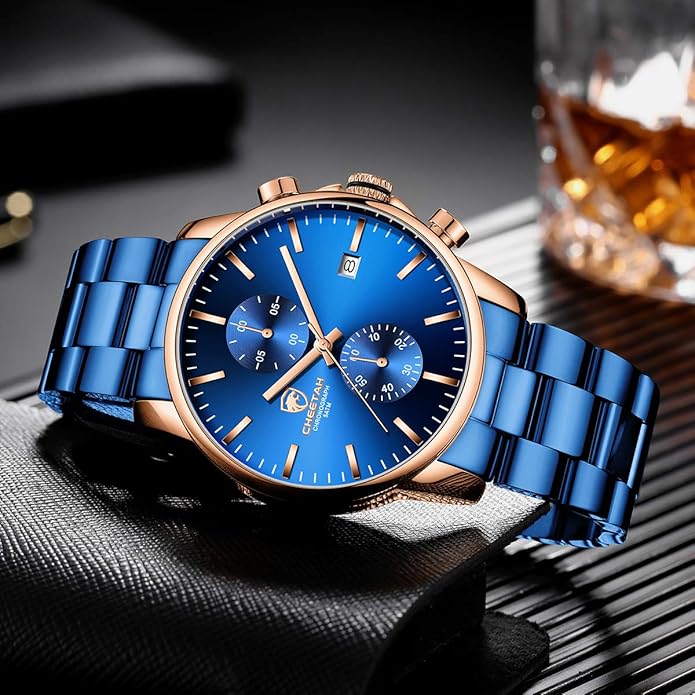 GOLDEN HOUR Fashion Business Mens Watches with Stainless Steel Waterproof Chronograph Quartz Watch for Men, Auto Date