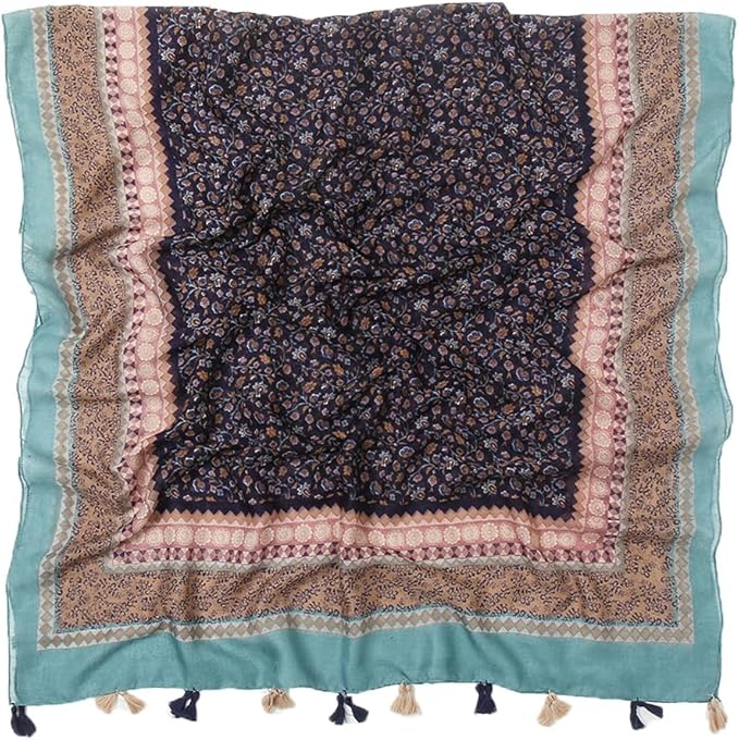 Yeieeo Boho Scarf for Women Lightweight Floral Printed Scarf Fall Winter Fashion Fringed Shawl