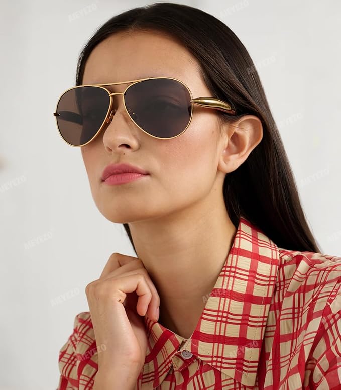 AIEYEZO Gold Aviator Sunglasses for Women Men Oversized Thick Frame Sun Glasses Fashion Retro Sardine Pilot Shades