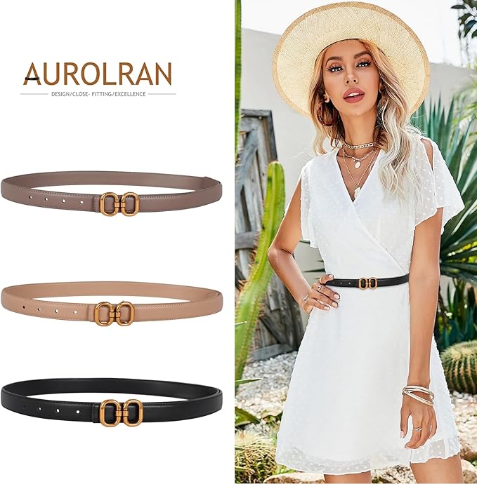 Women's Fashion Classic Metal Buckle Leather Belt with Jeans Dress
