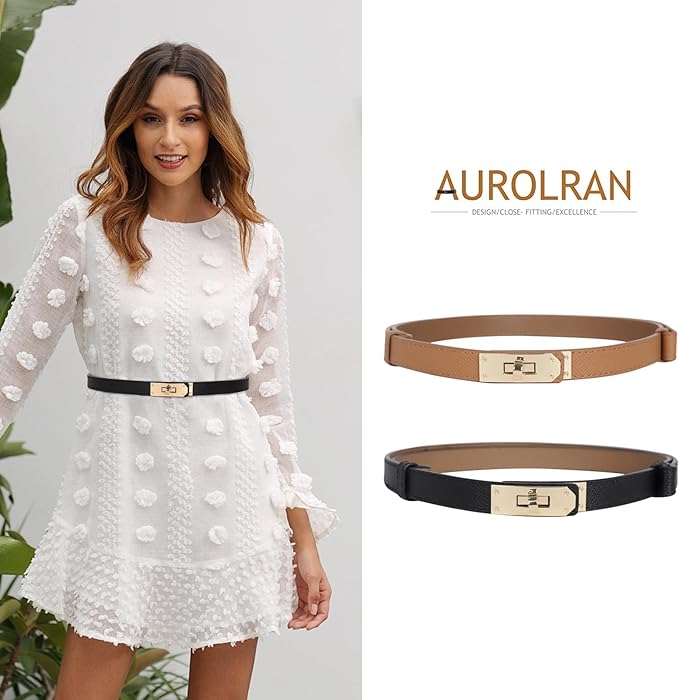 Women's Fashion Classic Metal Buckle Leather Belt with Jeans Dress