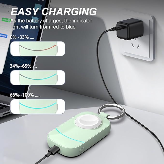 Portable Travel Charger for Apple Watch Series 11-2500mAh Wireless Keychain Charger for Apple Watch Series 10/9/8/7/6/5/4/3/2/UItra 2/UItra 3/SE 2/SE 3 Green