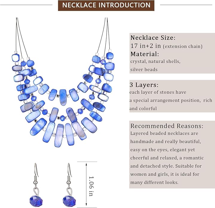 3 Layered Chunky Statement Necklace for Women Beaded Strand Necklaces with Earring Fashion Costumes Collar Necklace Jewelry Sets Gifts for Women
