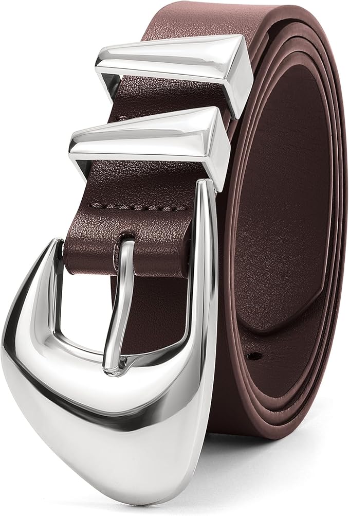 XZQTIVE Women's Leather Belts for Jeans Dress Pants Black Brown Belts for Women Ladies Waist Belts with Gold Buckle
