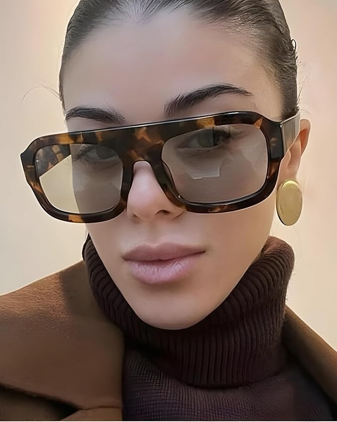 Oversized Retro Square Aviator Sunglasses for Women Men – 70s Vintage Big Frame Flat Top Shades, Fashion Sunglasses