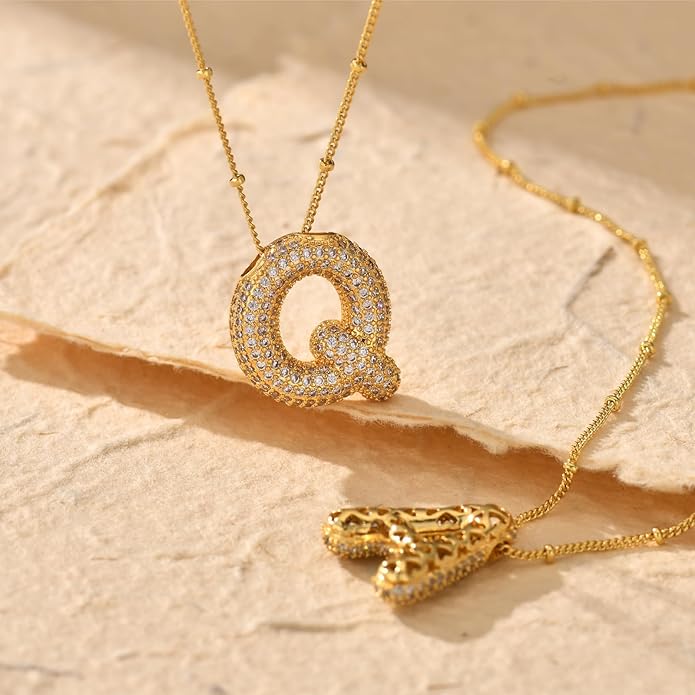 LUCA SMITH Initial Necklaces for Women, Dainty Balloon Bubble Letter, Name Letter Alphabet Pendant Layered Choker Chain Jewelry Gift