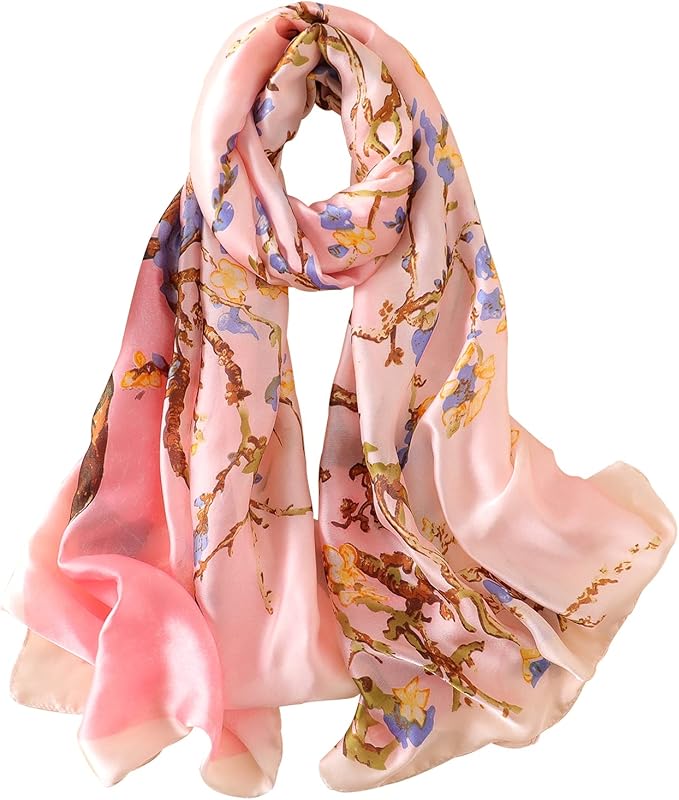 NUWEERIR Womens 100% Large Mulberry Silk Scarf Long Satin Scarf Fashion Lightweight Wraps
