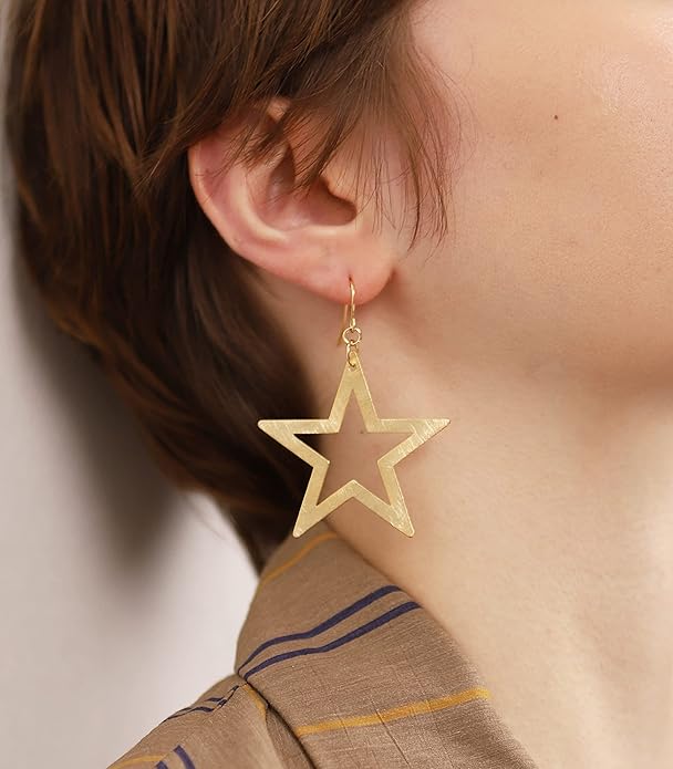 OZEL Gold Dangle Earrings for Women Brushed Finish, Matte Gold Statement Jewelry, 14k Gold Plated