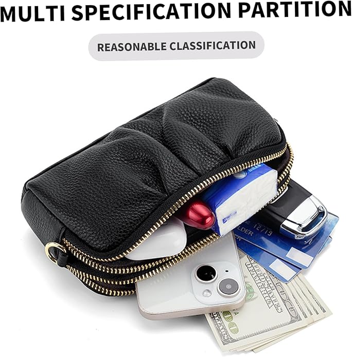 Wristlet Wristlet Wallets for Women, Wallet Stylish Black Ruched 7x2.4x3.9 Cell Phone Purse with Detachable Wrist Strap