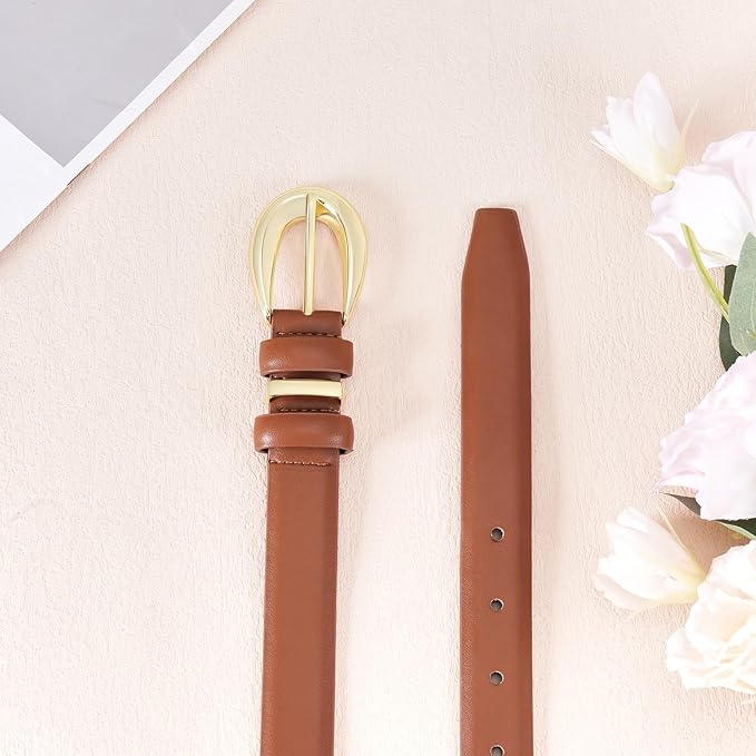 Womens Belts for Jeans Pants Leather Belt Dresses Fashion Gold Buckle Ladies Belt