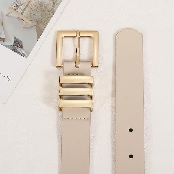 XZQTIVE Plus Size Women's Leather Belts for Jeans Pants Dress Fashion Ladies Waist Belt with Square Gold Buckle