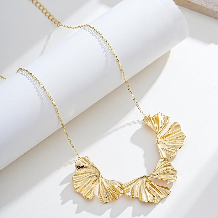 Statement Flower Necklace for Women Gold Plated Chunky Floral Collar Boho Choker Jewelry