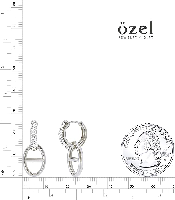 OZEL 14K Gold & Silver Plated Paperclip Chain Earrings with Cubic Zirconia – Dangle, Hoop, Huggie, Stud Styles – Women’s Fashion Jewelry Gift