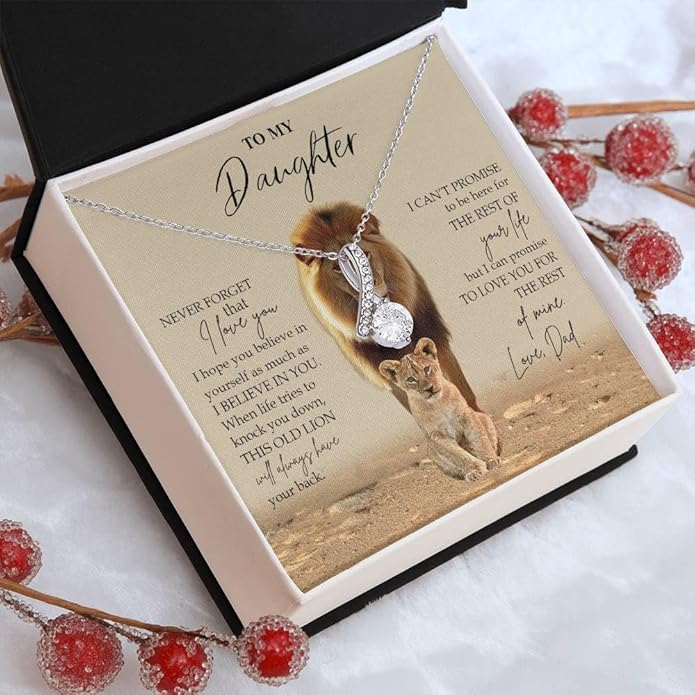 VIRAGIL To My Daughter Gift Necklace From Dad or Mom - Badass Daughter Jewelry With Heartfelt Message & Elegant Box