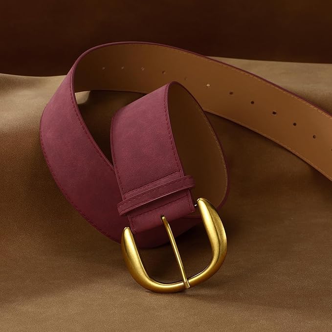 SANSTHS Women Wide Suede Belt for Dresses Jeans Fashion Thick Leather Waist Belts Ladies Chunky Belts