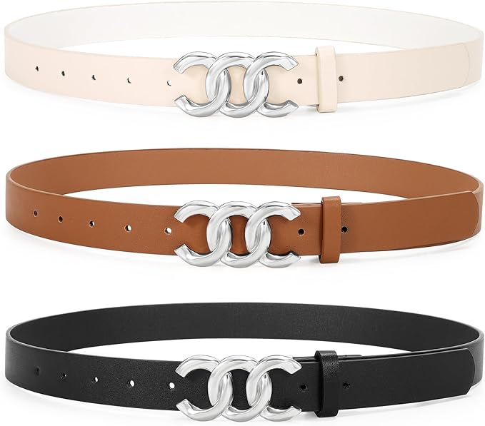 TRIWORKS 3 Pack Women's Belts for Jeans Pants Fashion Waist Belts for Ladies Leather Belts