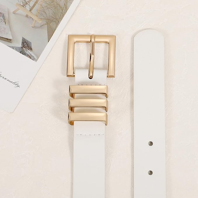 XZQTIVE Plus Size Women's Leather Belts for Jeans Pants Dress Fashion Ladies Waist Belt with Square Gold Buckle