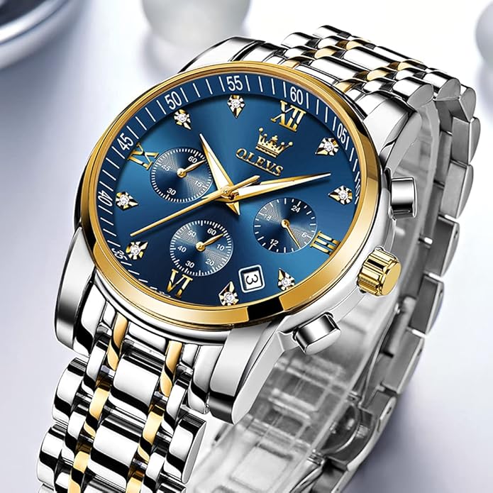 OLEVS Mens Watches Waterproof Stainless Steel Adjustable Bracelet Watch Quartz Analog Watch for Men Fashion Business Classic Mens's Wrist watch's Casual Watches Gold/Blue/Black/White/Face/Dial