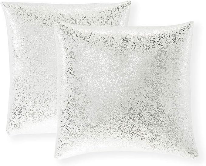 Xinrjojo Pack of 2,Sparkling Decorative Suede Pillow Covers Soft, Square Throw Pillow Covers, Solid Color Cushion Covers, Pillow Cases for Sofa Bedroom Car 22 x 22 Inch, 55x55 cm(Silver- White)