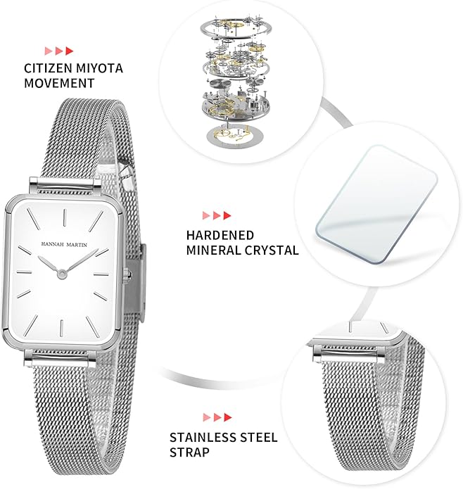HANNAH MARTIN Watches for Women Waterproof Ladies Analog Quartz Wrist Watches Stainless Steel Band Fashion Dainty Female Watch Luxury Bracelet Diamond