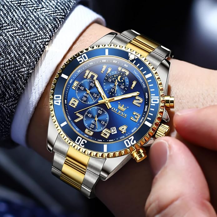 OLEVS Mens Watches Big Face Stainless Steel Waterproof Date Analog Quartz Watches Fashion BusinessWrist Watches for Men…