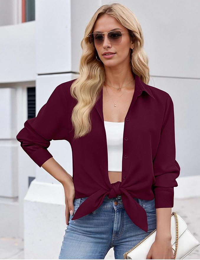 ZEAGOO Button Down Shirt for Women Long Sleeve Blouses Floral Printed Tops Business Casual Work Outfits S-XXL