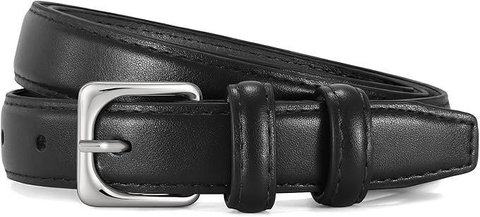 JASGOOD Women Leather Belt Fashion Ladies Skinny Leather Waist Belt for Pants Jeans Dress with Gold Buckle