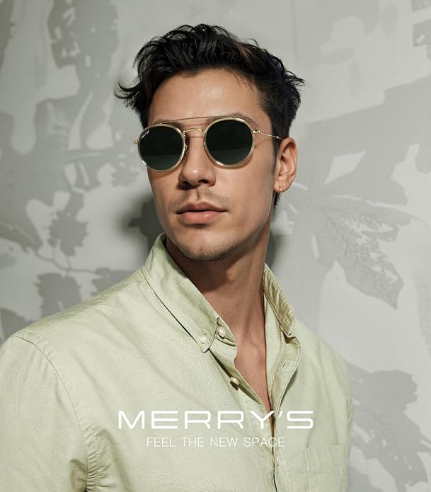 MERRY'S Retro Round Polarized Sunglasses - Unisex Double Bridge Sun Glasses