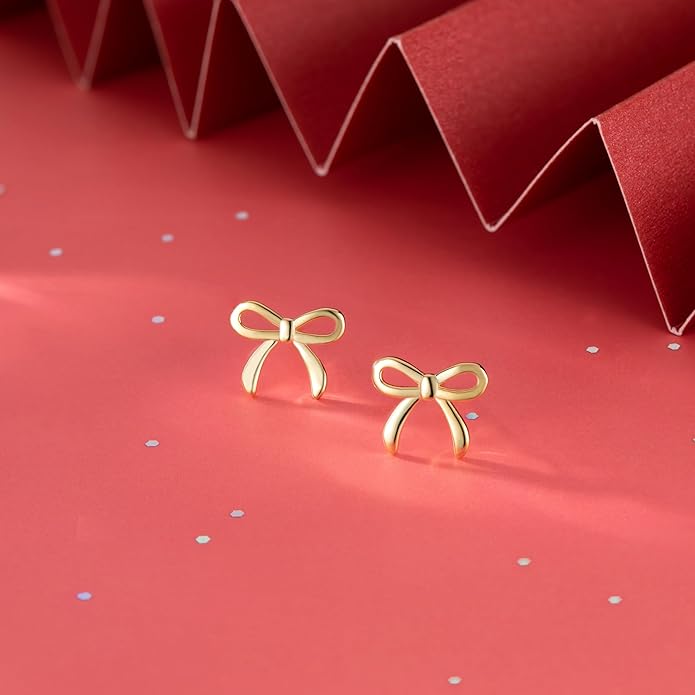 SLUYNZ Solid 925 Sterling Silver Tiny Bow Earrings Stud for Women Teens Small Bowknot post Stud Earrings