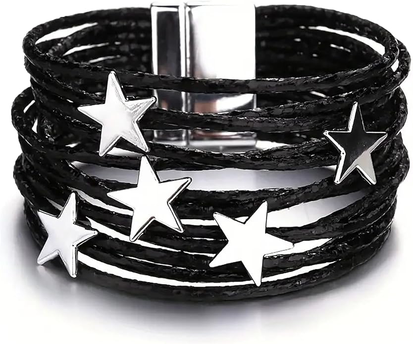 Fesciory Leather Wrap Bracelets for Women, Boho Leopard Multi-Layer Crystal Beads Cuff Bracelet Jewelry