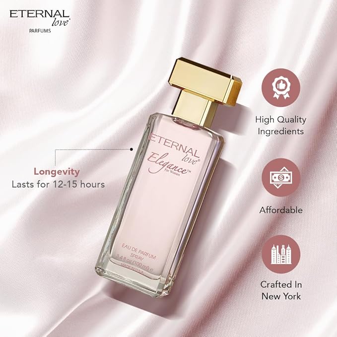 Eternal Love Elegance for Women - Long Lasting Eau de Parfum Spray - Sweet Floral Fruity Fragrance with Peach, Jasmine & Sandalwood - Summer Scent - 3.4oz