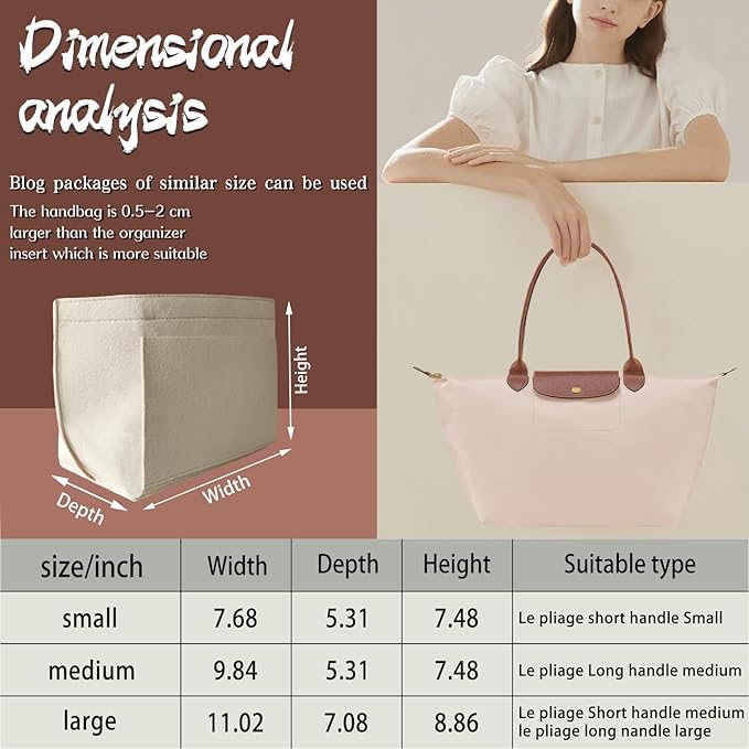 Purse Organizer For Longchamp Purse For Long Champ Le Pliage Insert organizer1012-25beige-L