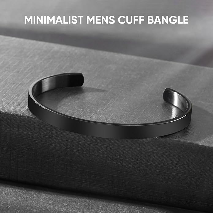 MEALGUET Stainless Steel Mens Cuff Bracelet : Minimal Cool Silver/Black/Gold Plated Open Metal Cuff Bangle Bracelets for Men,Mens Bracelet Jewelry Gift