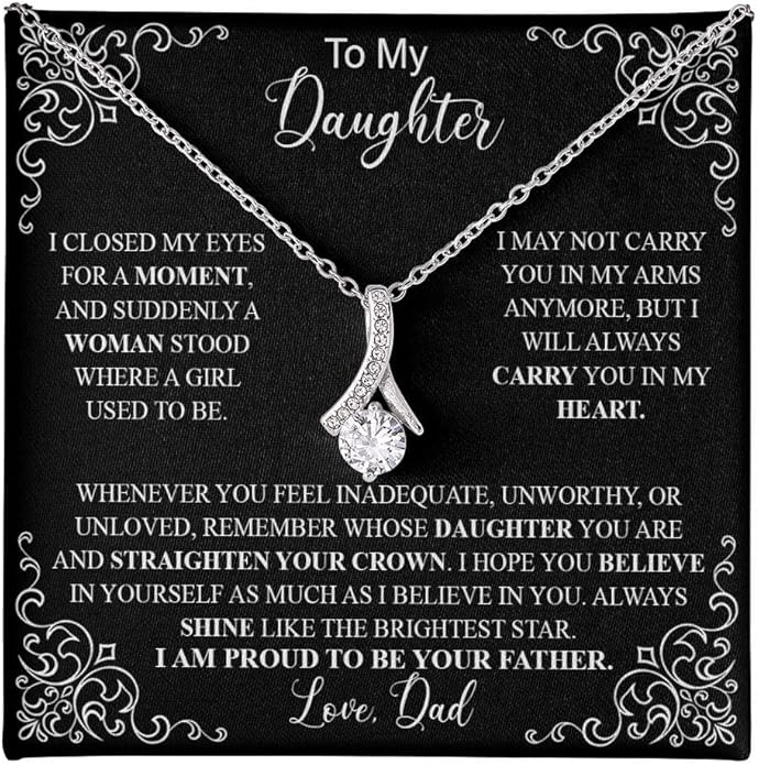 VIRAGIL To My Daughter Gift Necklace From Dad or Mom - Badass Daughter Jewelry With Heartfelt Message & Elegant Box