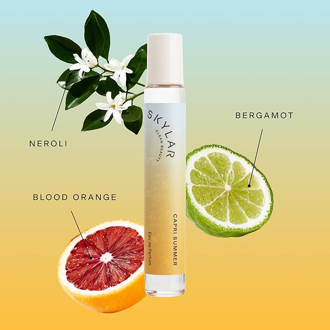 Skylar Capri Summer Eau de Parfum - Hypoallergenic & Clean Perfume for Women & Men, Vegan & Safe for Sensitive Skin - Fruity Citrus Perfume, Bergamot, Neroli & Blood Orange - 10mL /0.33 Fl oz