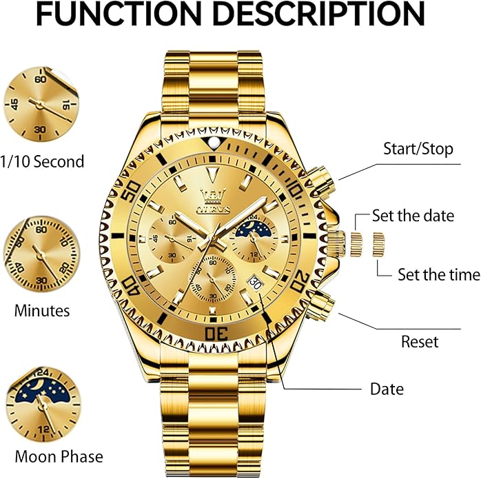 OLEVS Mens Watches Big Face Stainless Steel Waterproof Date Analog Quartz Watches Fashion BusinessWrist Watches for Men…