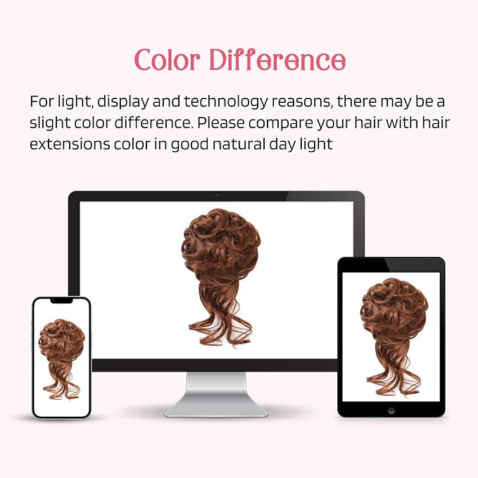 HOOJIH 2PCS Messy Bun Hair Piece, Tousled Updo with Tendrils Hair Bun Extensions Wavy Curly Hair Wrap Ponytail Hairpieces Hair Scrunchies for Women HB010 Dasiy - Dark Copper