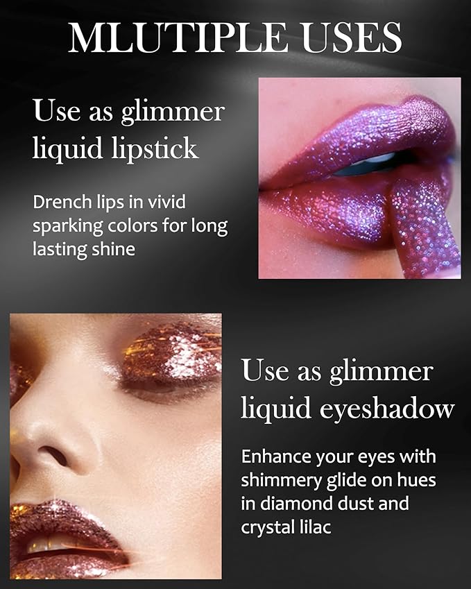 Black Diamond Glitter Matte Lipstick, Gothic Shiny Lip Gloss, Sparkling High Pigment Longlasting Waterproof Smudgeproof Non-Stick Lipstick, Bold Shimmer Lip Blam for Stage,Cosplay, Party Makeup-06