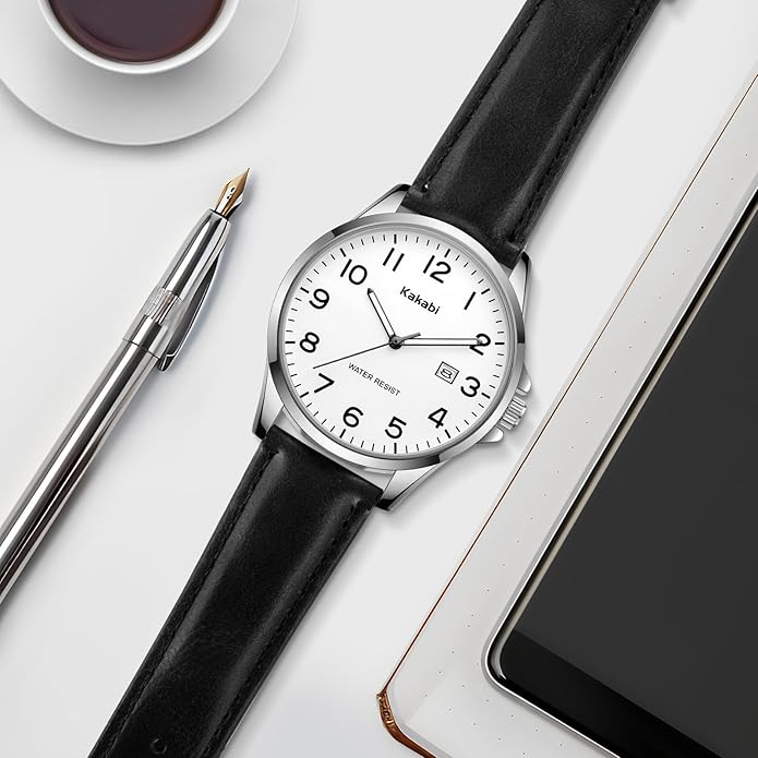 Watch for Men, Fashion Minimalist Wrist Watch Waterproof Quartz Analog Date with Leather Strap
