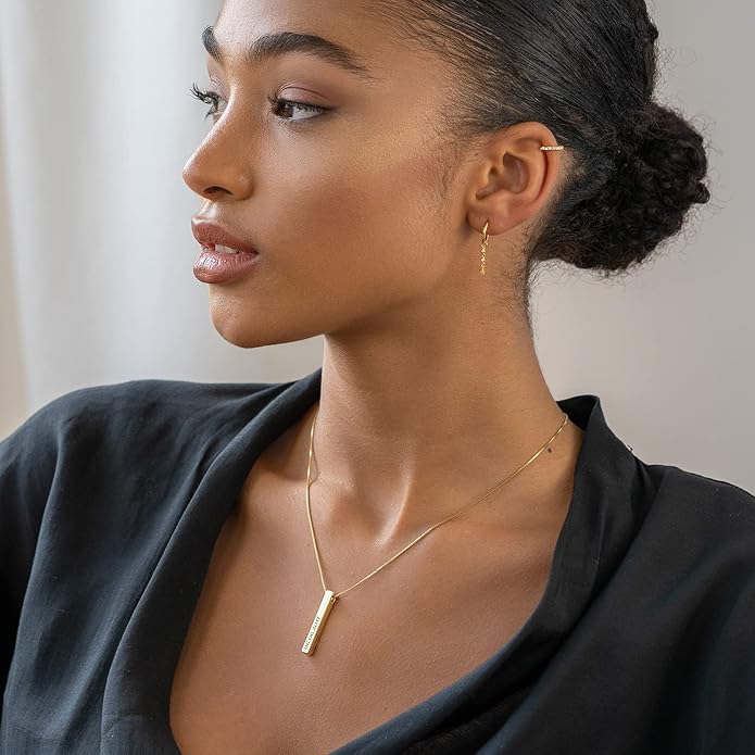 OAK & LUNA - Personalized Pillar Bar Necklace with Diamond Options - Custom Inscription Engraved Pendant - Up to 4 Names - Jewelry Gift for Women, Her, Mother For Mother's Day, Christmas