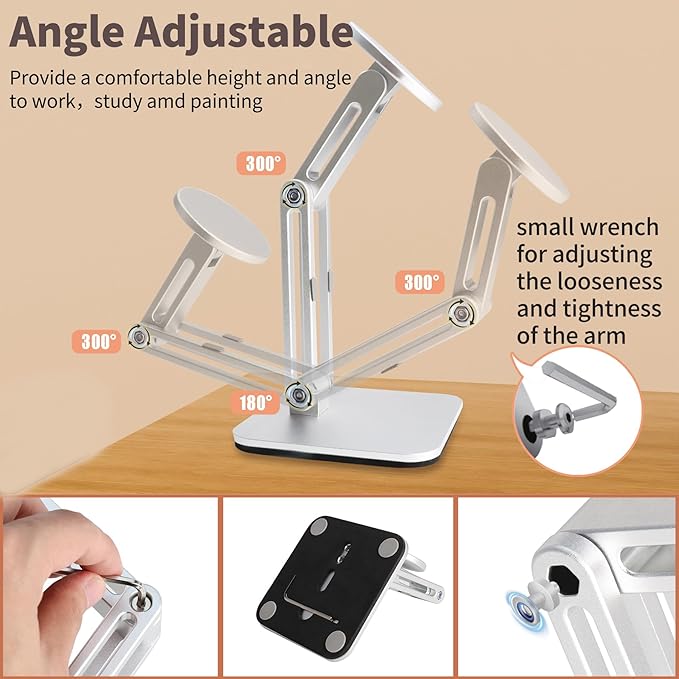 YUEFIEL Magsafe Phone Stand for Desk, Heightened & Adjustable & Foldable Metal Magnetic Phone Holder Stand for Desk/Office/Home, Compatible with iPhone 12-17All Series/Mag-Safe Case (Silver)