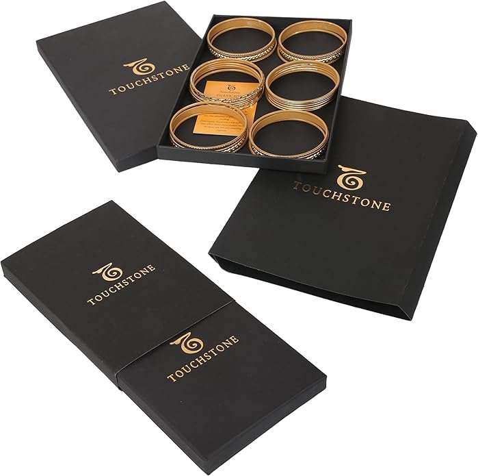 Touchstone Indian Metal Bangles for Women Gold Alloy Bracelets desi 2 Dozen Bangle Collection Bollywood Women's Jewelry Set Multi Stacking Wide Chunky Textured Golden Set of 24 in Gold or White Tone