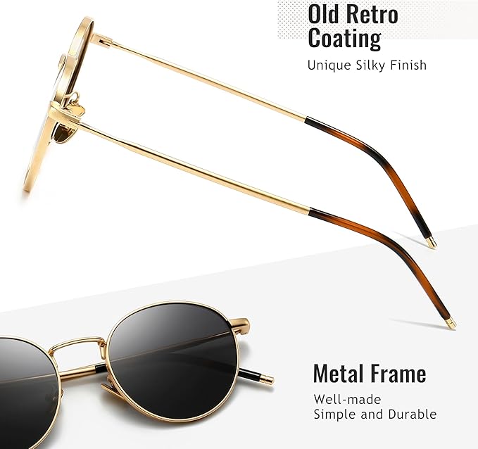 SUNGAIT Ponderable Metal Round Sunglasses for Men Women Classic Vintage Polarized Circle Sun Glasses