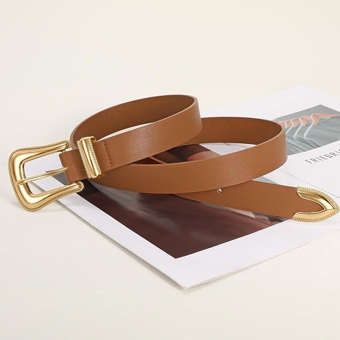 Genuine Leather Belt for Women - Silver Buckle Strap for Jeans & Dresses